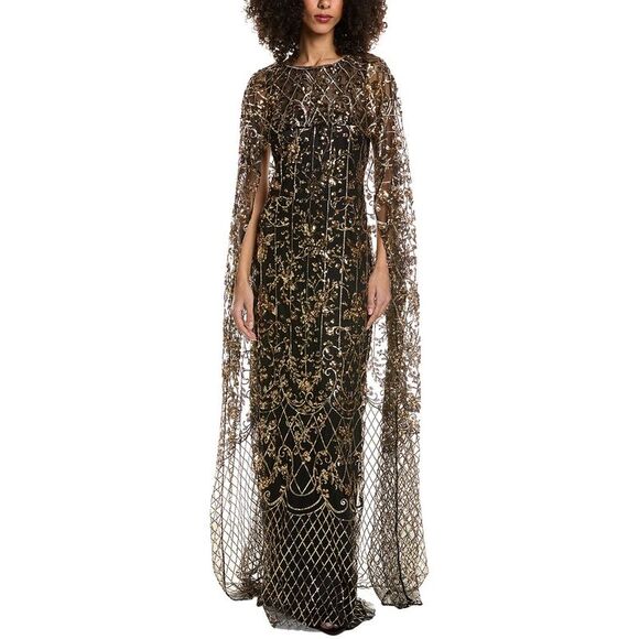 Marchesa Notte WomensSequin Lattice Column Gown Black